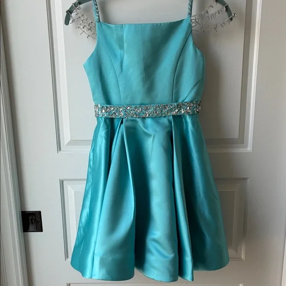 Girls Embellished Party Dress - Aqua -Size 10 - Special Occassion/ Pageant - Picture 1 of 8